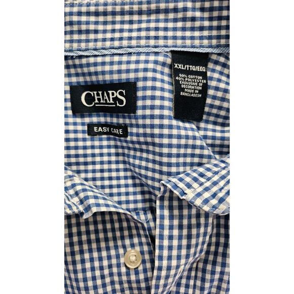 CHAPS Easy Care Mens XXL Blue Checkers Button Up Cotton Blend Shirt Short Sleeve - Picture 4 of 4